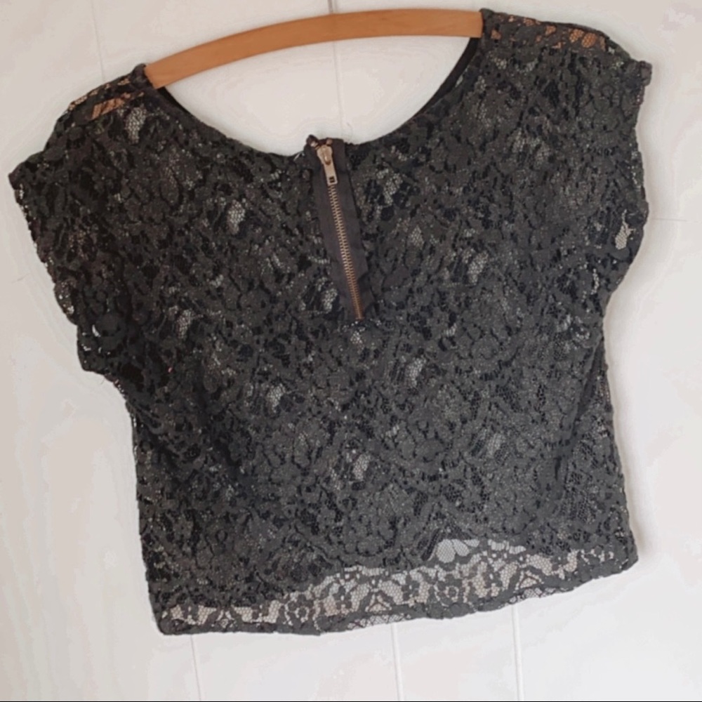 black and gold shimmer laced crop top